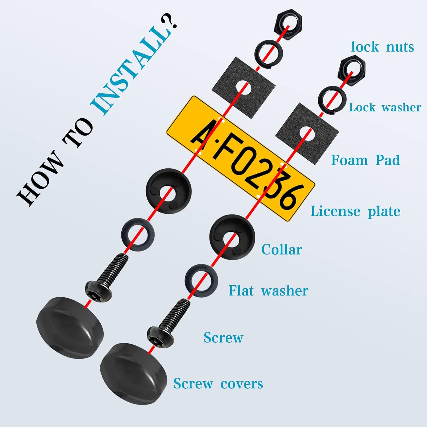 Black anti Theft License Plate Screws Kits, Rustproof Stainless Steel Car Tag Plate Mounting Hardware M6 (1/4") Tamper Proof, Matte Black Caps Covers Fastener Nut for Front Rear Frame Holder Mounting