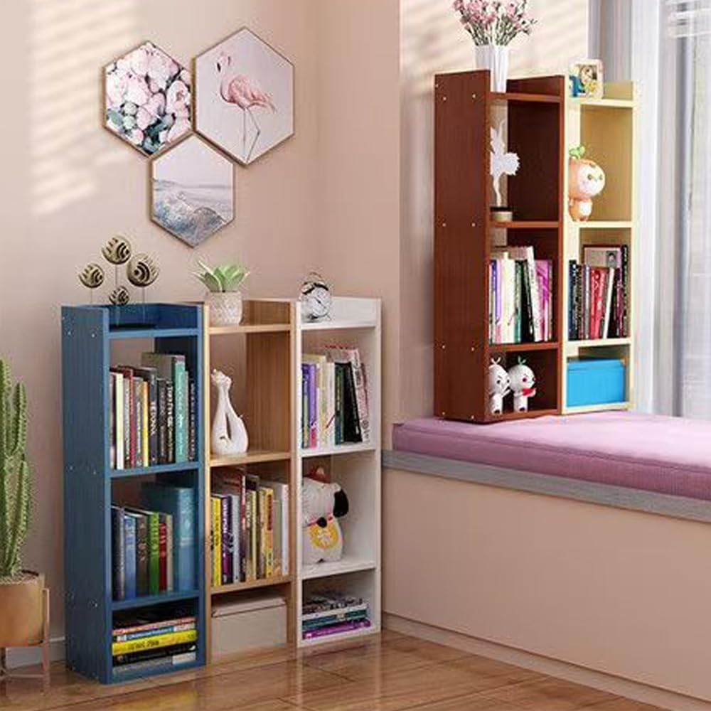 Hbluefat 4 Tier Small Bookcase, Floor Standing Open Bookshelf, Multipurpose Display Storage Organizer Shelf for Home Office Living Room Bedroom (Teak)