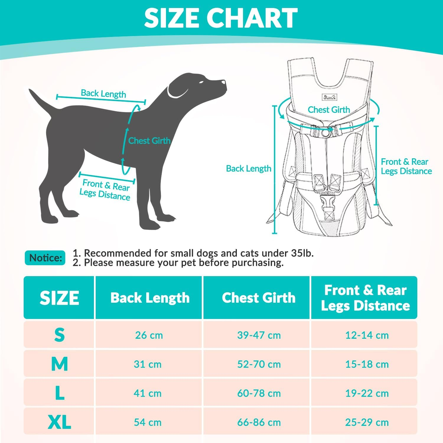 Slowton Dog Carrier Backpack, Adjustable Pet Dog Front Carrier, Legs Out & Easy-Fit & Breathable Dogs Safety Carrier Travel Bag for Puppy Small Medium Dogs for Camping Hiking Cycling