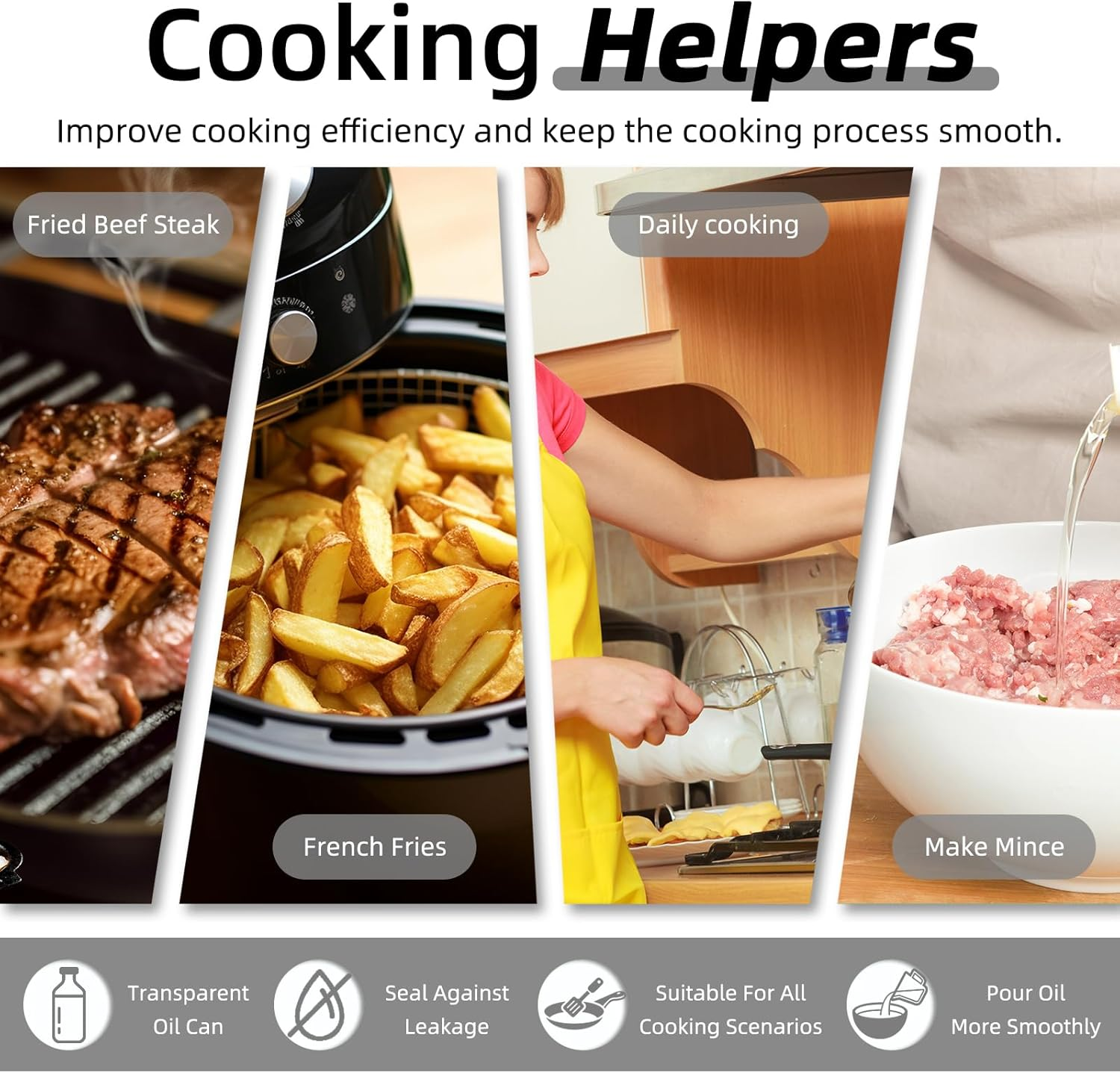 Spray Bottle, 470Ml Dual-Use Glass Oil Spray Bottle - Effortless, Drip-Free, and Easy to Clean (White) image number 1