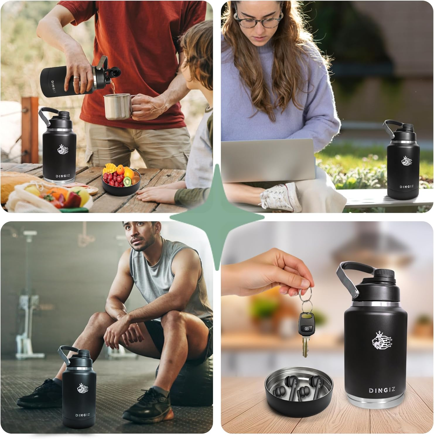 Dingiz 64Oz Insulated Stainless Steel Water Bottle &ndash; Half Gallon Water Jug with Detachable Pet Bowl, Leakproof Wide-Mouth Lid, and Sturdy Handle for Camping, Hiking, Gym, Pets & Outdoor Activities image number 6