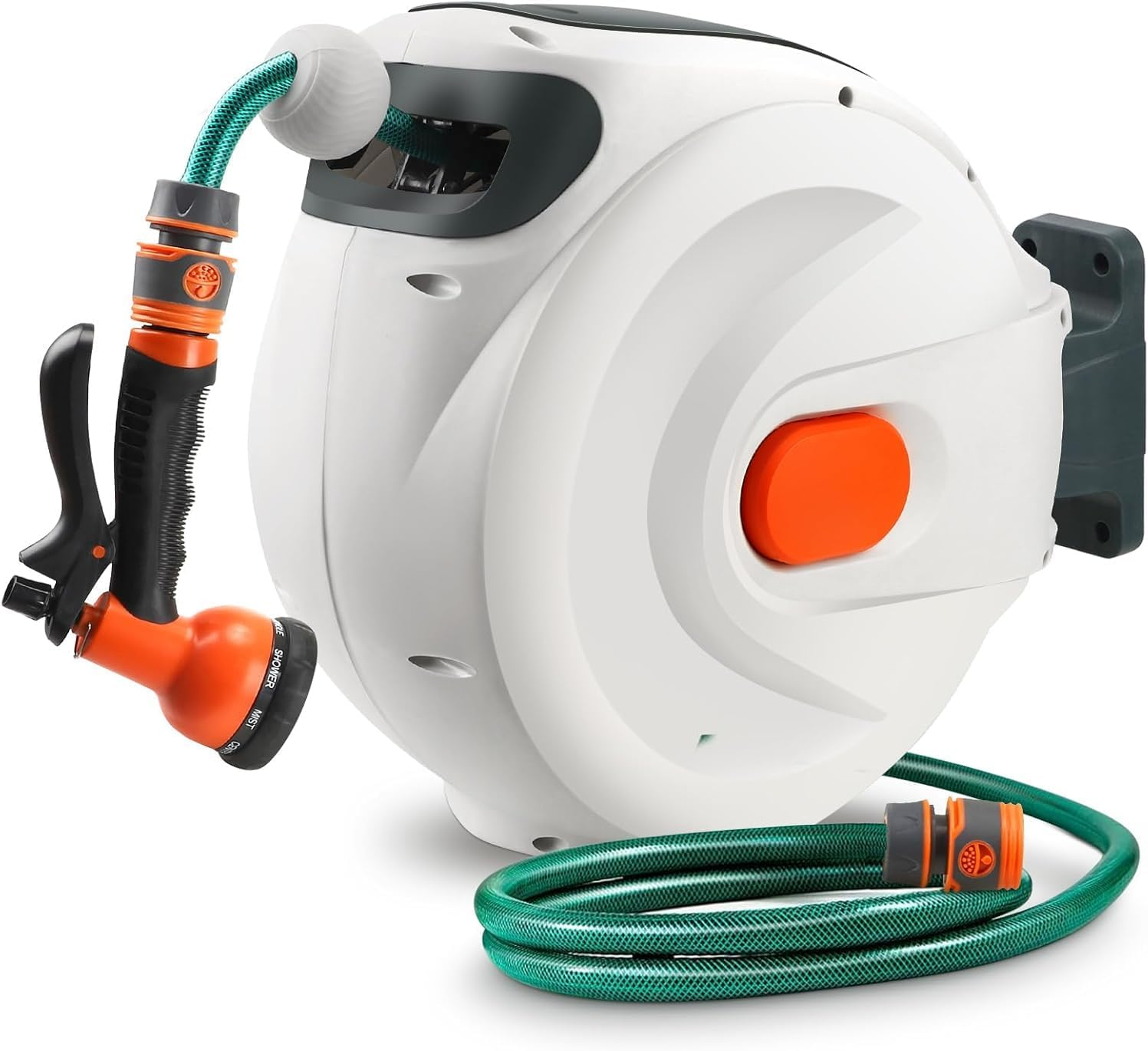 Retractable Garden Hose Reel,20M Garden Hose Reel Wall Wounted,Self-Locking System/Auto Rewind/Wall Loumted/180&deg;Swivel Bracket/Multi-Function Spray Nozzle for Garden Lawn Garage Watering image number 4