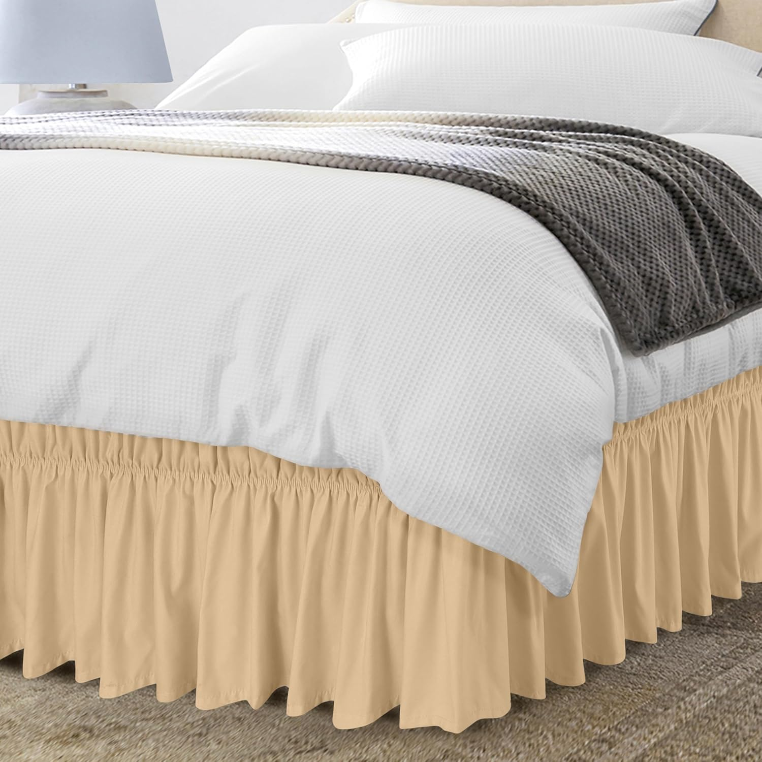 Utopia Bedding Queen Elastic Bed Ruffle - Easy Wrap around Ruffle - Microfiber Bed Skirt with Adjustable Elastic Belt 16 Inch Tailored Drop - Hotel Quality Bedskirt, Fade Resistant (Queen, Beige)