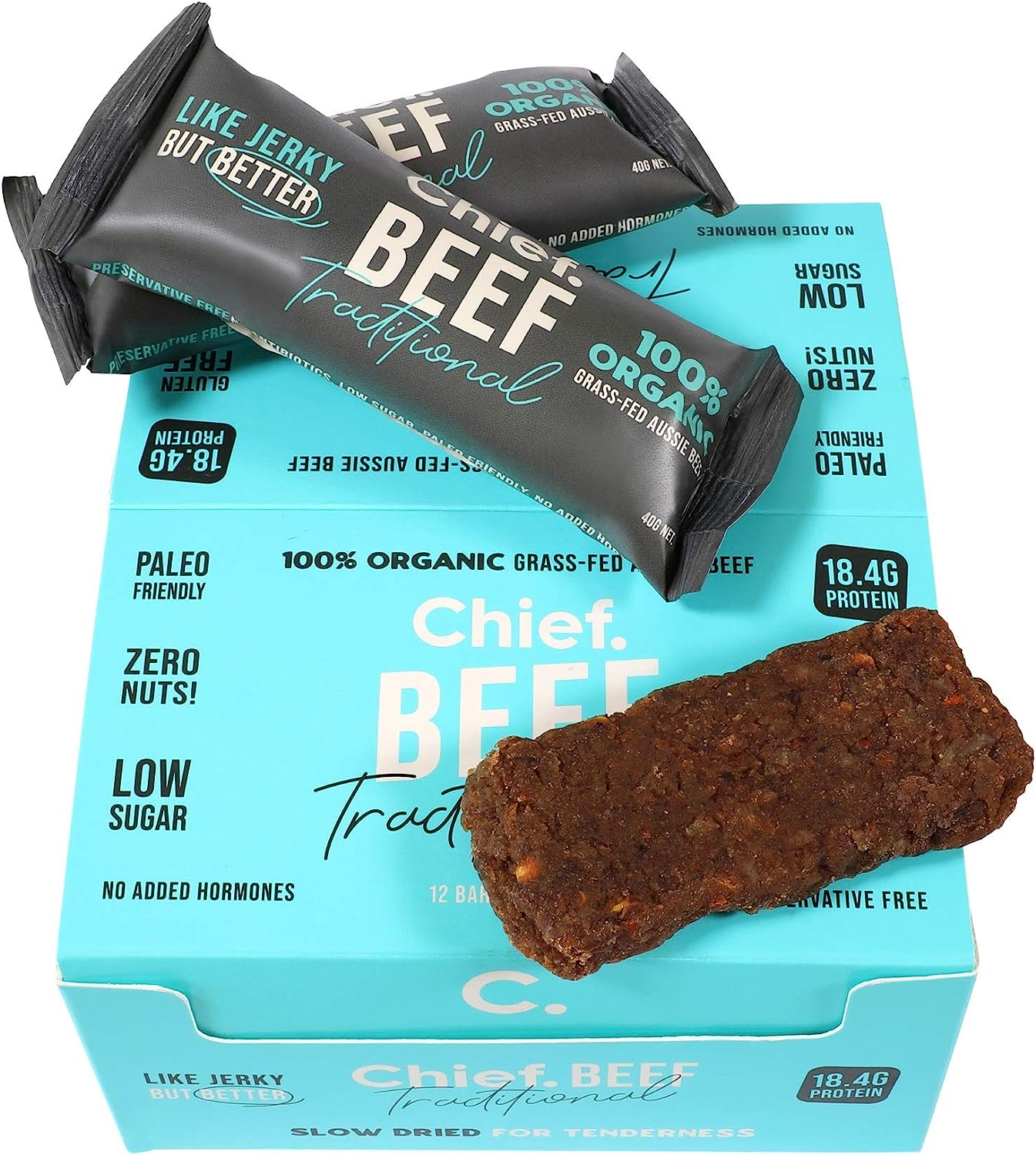 Chief Beef Bar, Traditional Flavour, Organic Grass-Fed Aussie Beef, Gluten Free & Nut Free, Paleo Friendly & No Added Sugar, 12 Pack image number 6