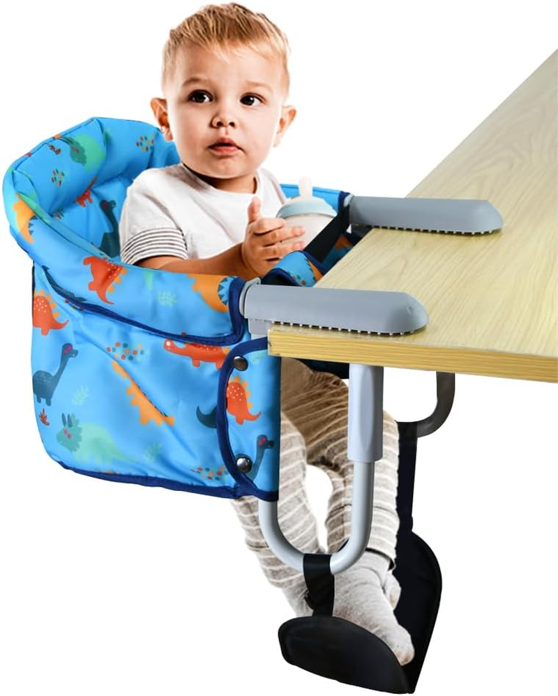 Hook-On High Chair with Adjustable Footrest,Portable, Foldable Baby Feeding Chair for Babies 6-36 Months, Quick Setup with Carry Bag,Table Chair for Travel & Home Use(Blue Dinosaur)