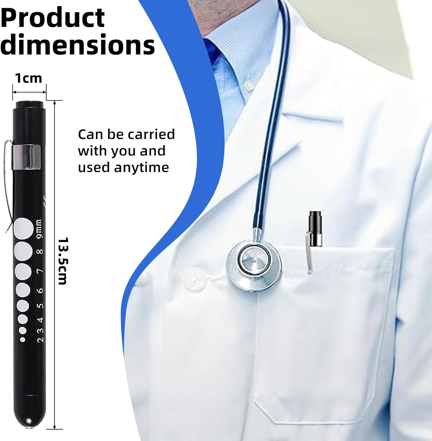 Hzqzaoan LED Medical Pen Light with Pupil Gauge & Clip (Battery Not Included) - Pocket Pen Torch for Doctors, Nurses & Students | Clinical Use for OSCE Exams & Nursing Practice