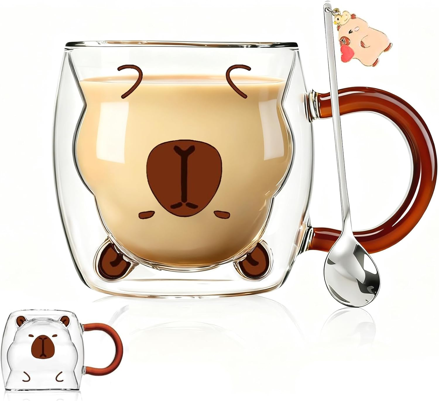 Cute Mugs Glasses Double Wall Insulated Glasses Espresso Cup, Coffee Cup, Tea Cup, Milk Cup, Best for Office and Personal Birthday (Bear)