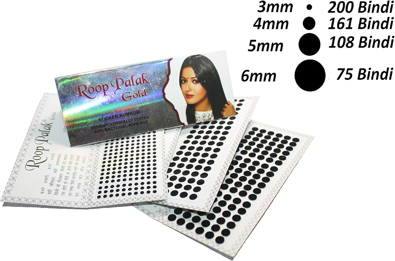 Indianstore4All Color Velvet Dot Bindi Tattoo Stickers Adhesive Body Jewelry Multi Size Indian Daily Use Forehead Bindi round Dot (Black) - Multi Colour image number 6