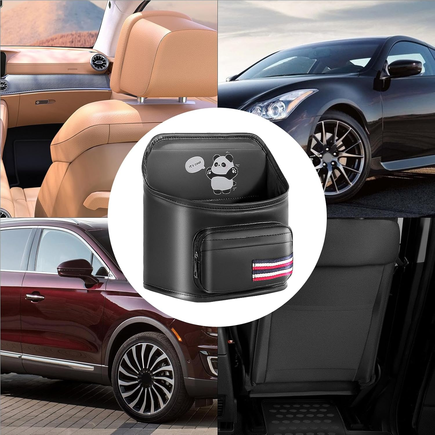 Back Seat Storage Box,Multi Pocket Basket,Faux Leather Car Headrest Cup Holder - for Phone Purse Cup Passenger Men Women Truck Vehicle SUV Trailer Tractor image number 2