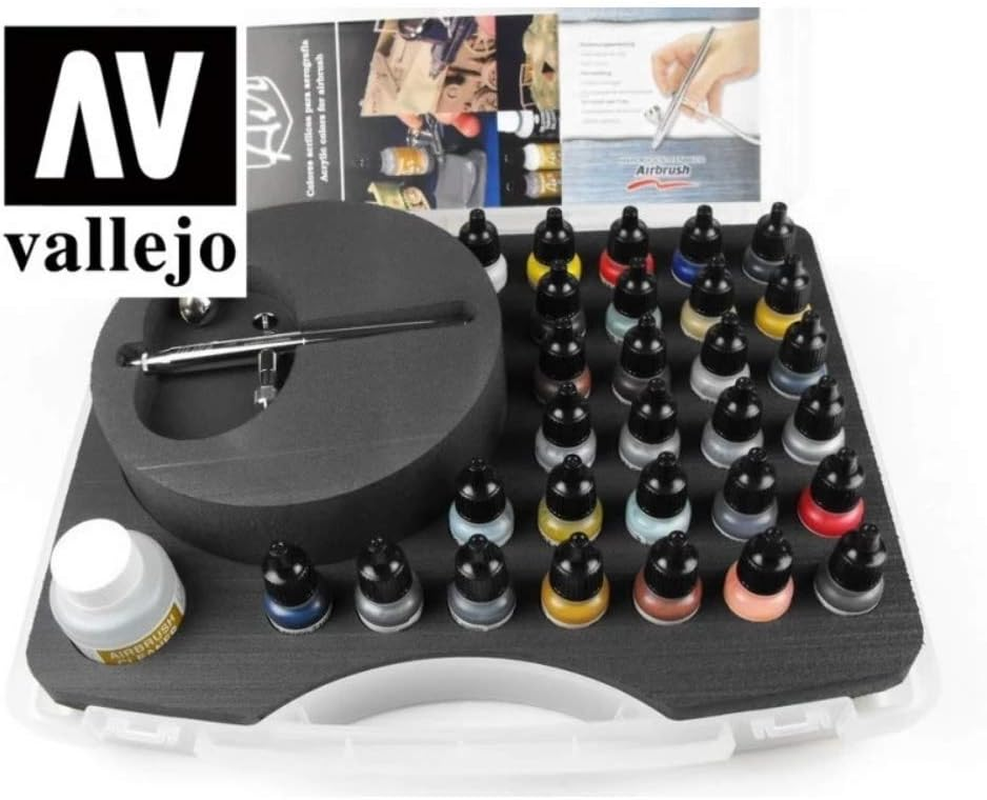 Vallejo Model Air 29 Basic Colours+Airbrush Plastic Case Miniatures
