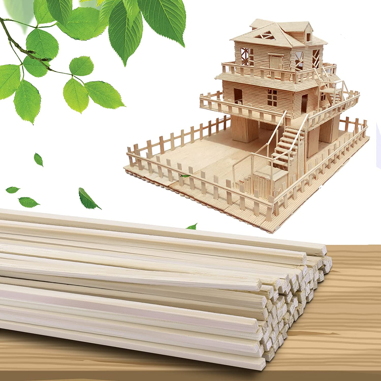 SAVITA Wood Sticks for Crafting, 60Pcs 300 X 3 X 3Mm/12 X 1/8 X 1/8 Inch Dowel Rods Square Unfinished Wood Strips for Crafts and DIY Projects image number 4