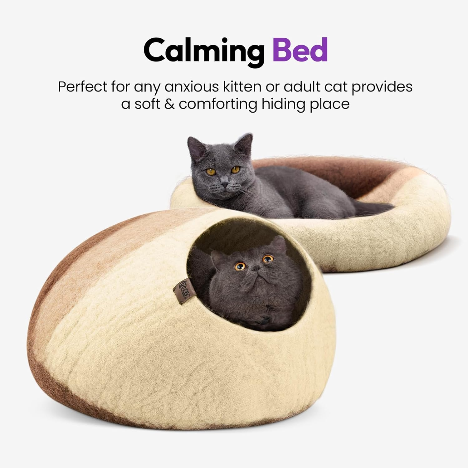 Luxury Cave Bed &ndash; Handmade Merino Wool Felt Hideaway, Vet-Designed Indoor Condo, Hypoallergenic Pet House, Cozy Igloo Bed, Eco-Friendly Modern Cat Furniture image number 4
