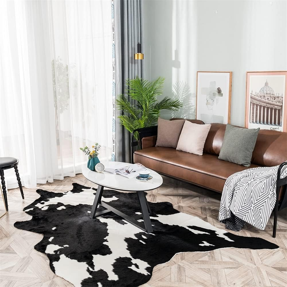 Larger Cow Print Rug Black and White Faux Hide Area Rug Faux Cowhide Rugs Animal Printed Area Rug Carpet for Home Black and White Cow 200 * 158CM image number 4