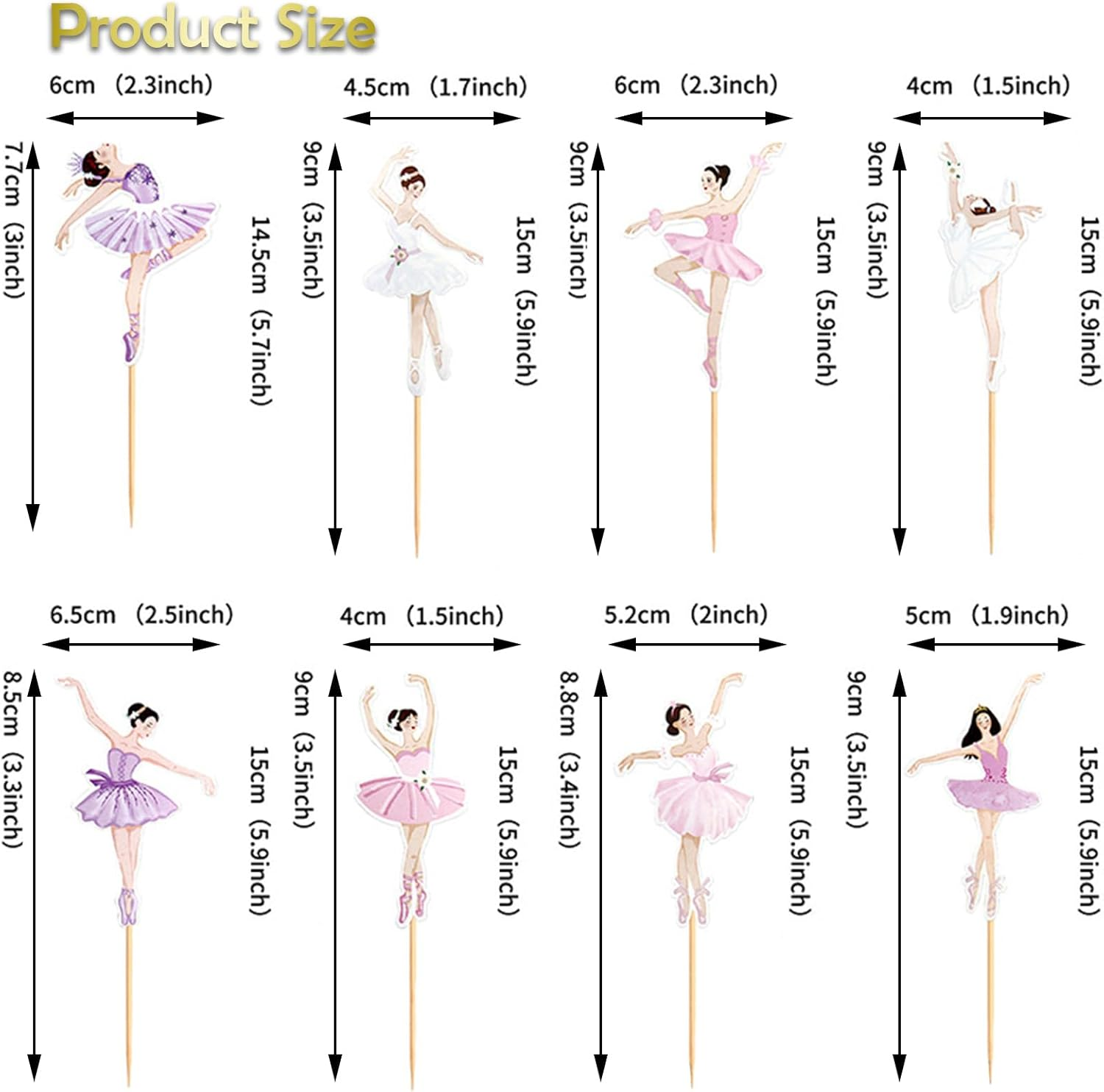 Aomhrek Ballerina Cake Topper Set, 8 PCS Personalised Cupcake Toppers for Girls, Princess Cake Toppers, Perfect for Cupcakes and Birthday Parties image number 2