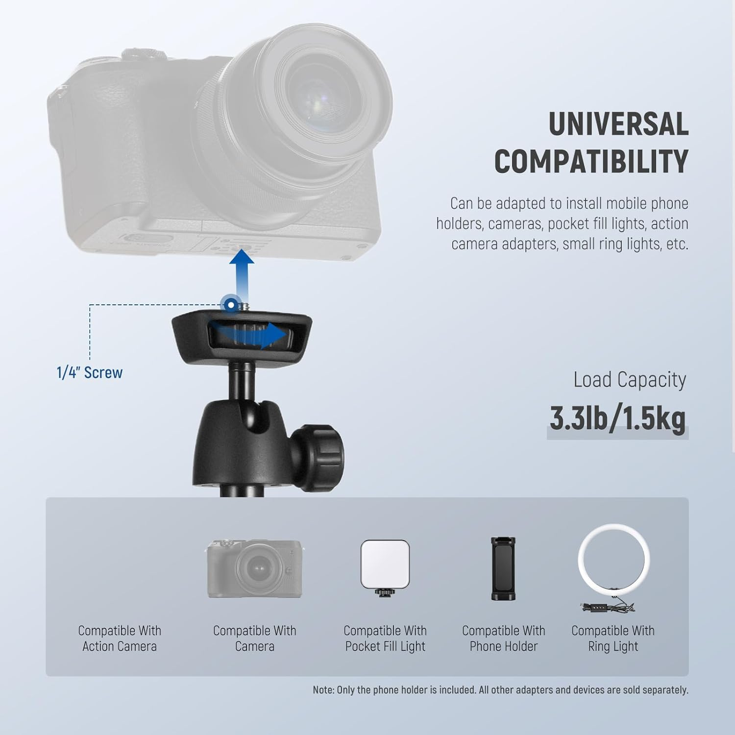 NEEWER Tripod for Cell Phone & Camera with Remote & Phone Holder Compatible with Iphone Gopro Canon Sony DSLR, 62.9" All Metal Portable Selfie Stick Travel Vlog Stand for Video Recording, TS05 image number 4