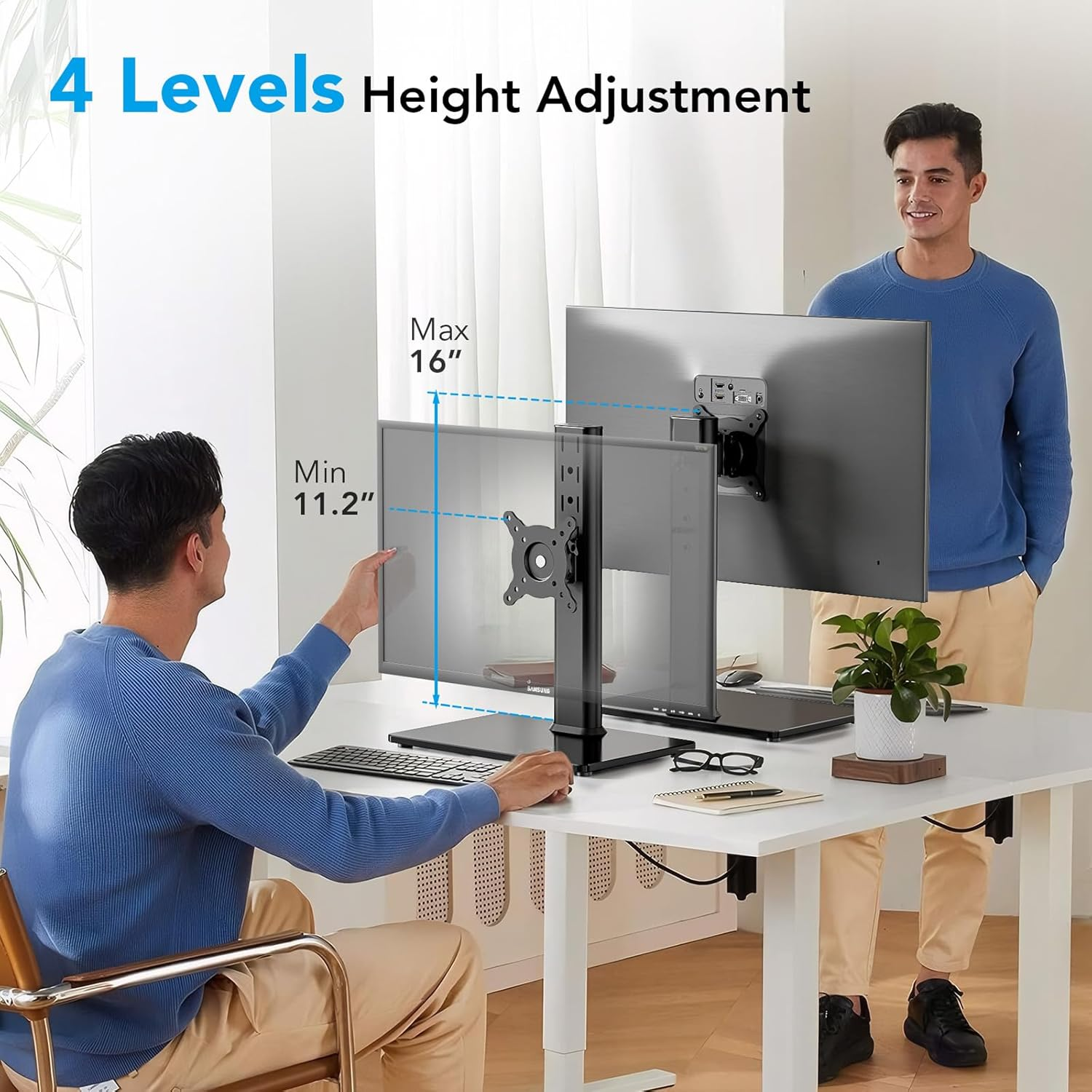 Single Monitor Desk Stand Free-Standing Desk Mount Arm Riser for 13 Inch to 32 Inch Screen Freestanding VESA Mount Base, Adjustable Height, Tilt, Swivel, Rotation, Black AX05TB01 image number 1