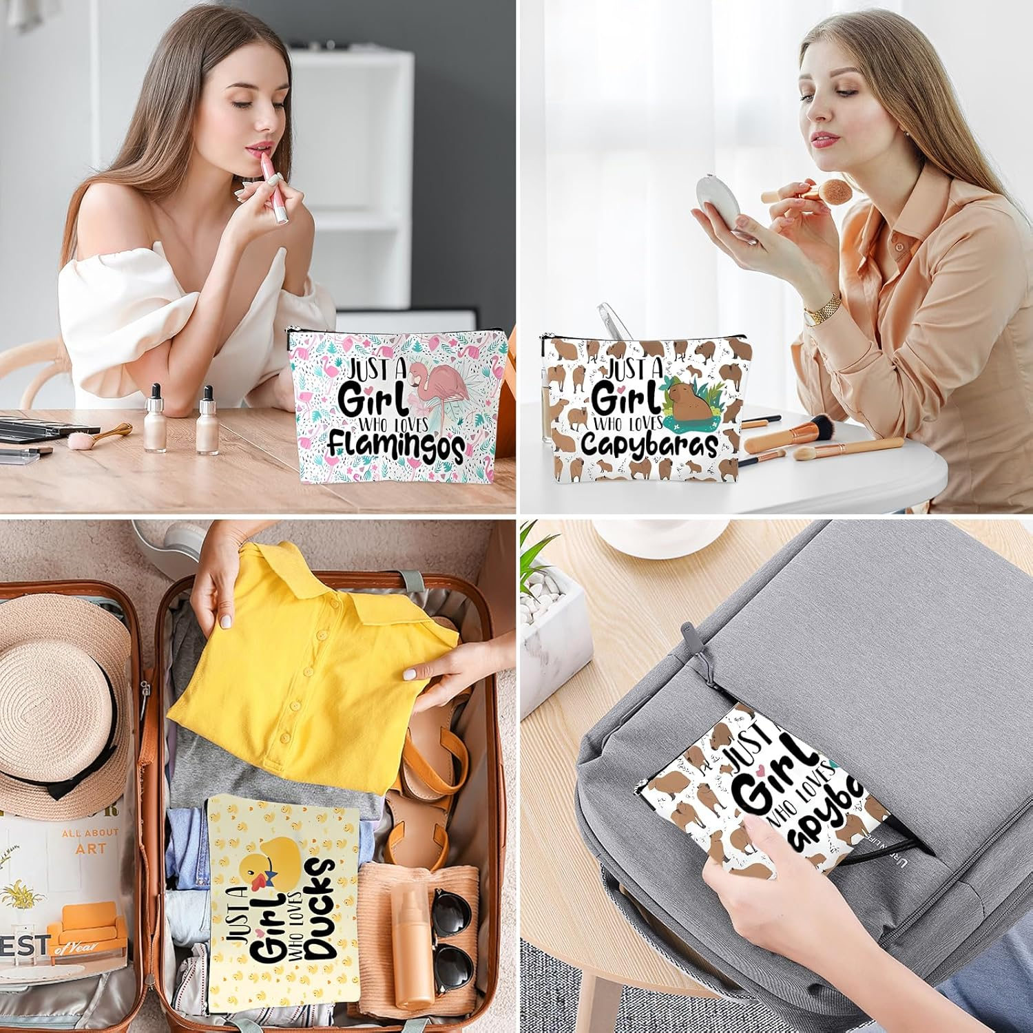 HTTDSLF Capybara Small Cosmetic Bag, Cosmetic Bag for Girls, Makeup Bag, Portable Toiletry Bag for Women, Pack of 3 image number 3