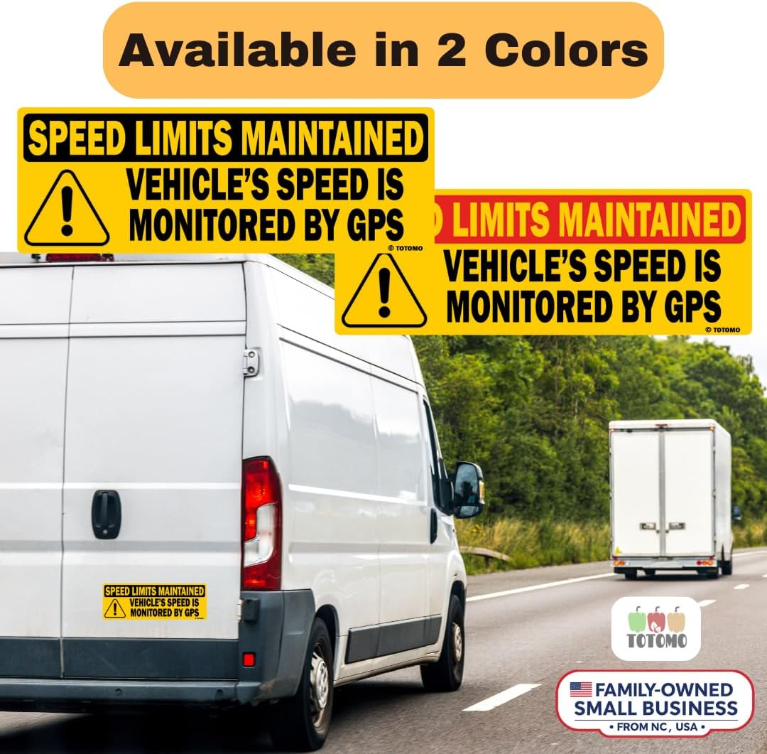 TOTOMO 2Pk Vehicle Speed Is Monitored by GPS Speed Limits Are Maintained Sticker 10"X3.5" Highly Reflective Premium Quality Car Safety Caution Sign #SDM-14 image number 2