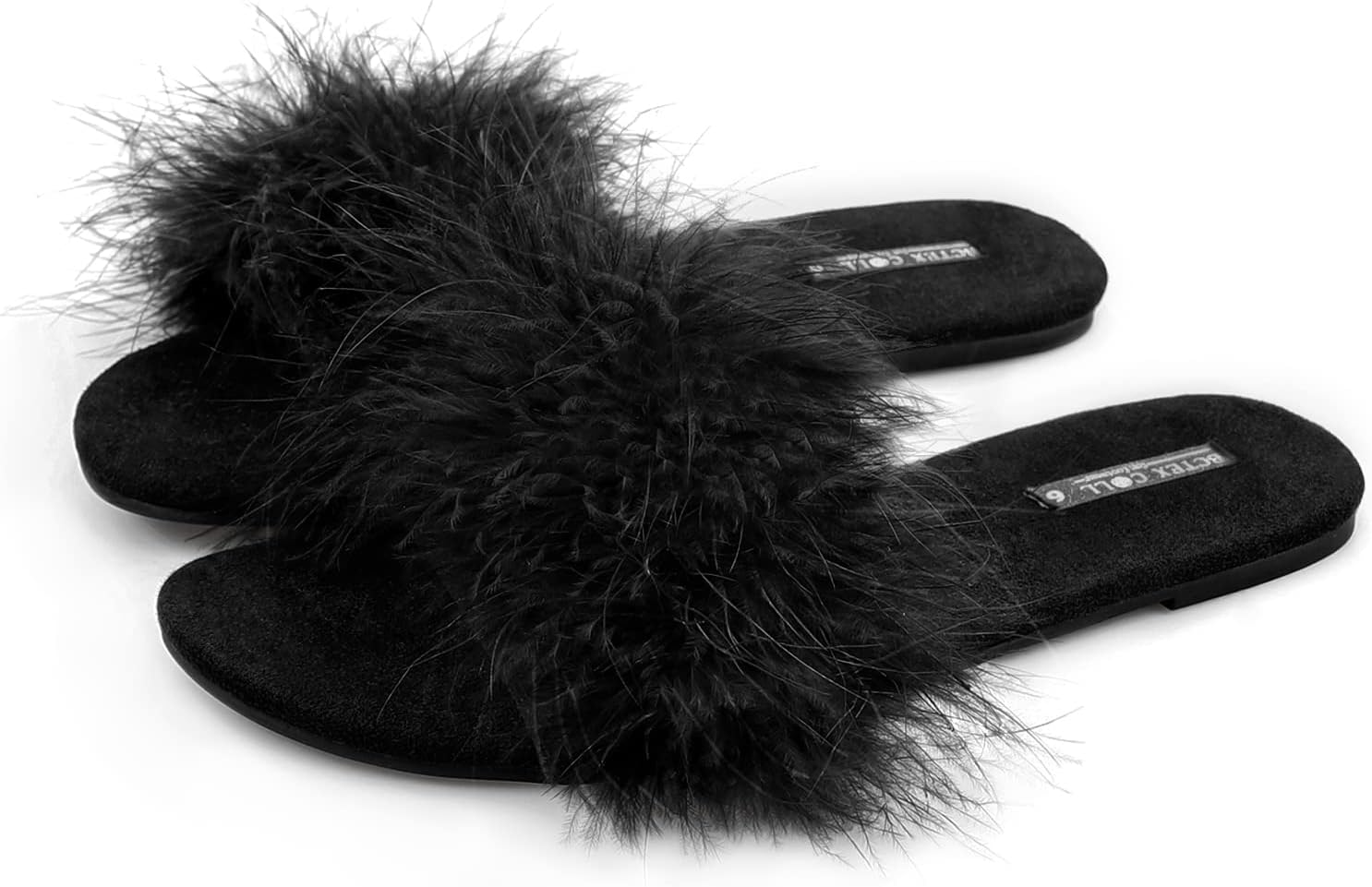BCTEX COLL Women'S Fuzzy Open Toe Slippers Memory Foam Feather Slides Fluffy Furry Indoor House Sandals