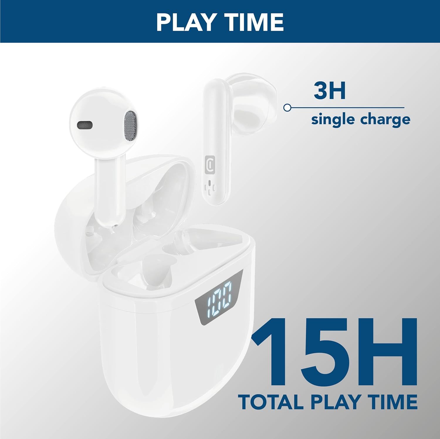 Cellularline | Seek - Universal | Cuffiette Auricolari Bluetooth 5.0 Hifi Stereo Con Custodia Di Ricarica - Autonomia Totale Di 15 Ore - Ricarica 2 Ore - Portata 10 Mt - Universal - Bianco image number 4