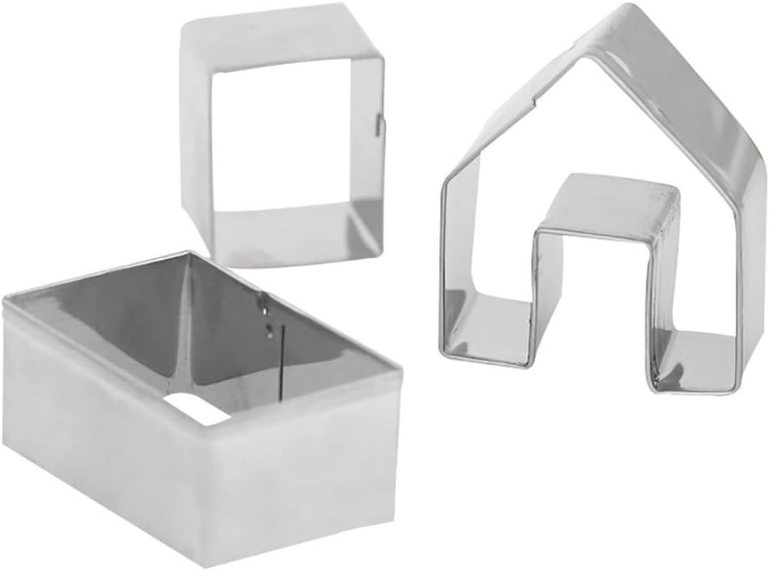 Gingerbread House Cookie Cutter 3Pcs Stainless Steel Metal Baking Moulds Small Gingerbread House Kit Xmas House Baking Mould Home Kitchen Tools image number 3