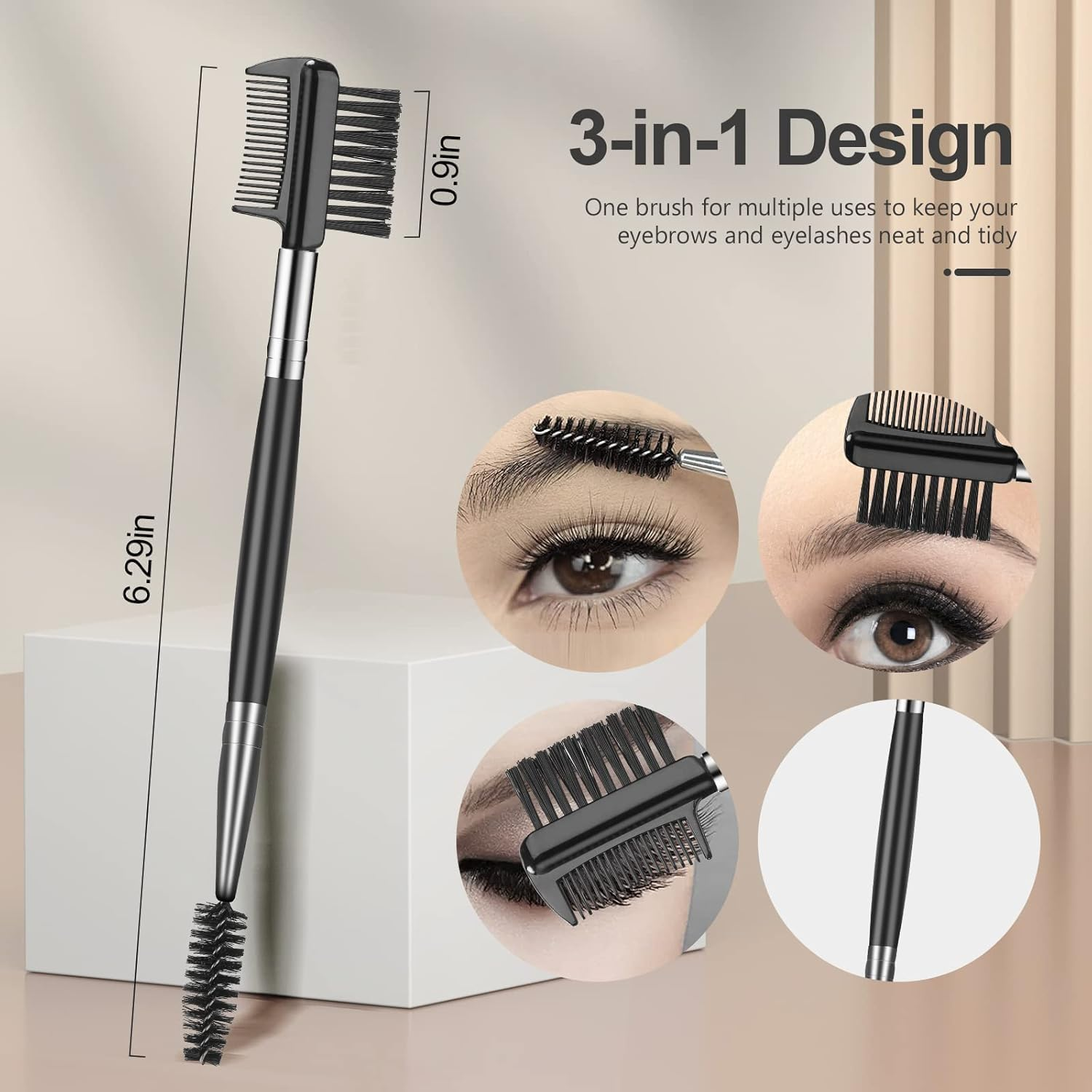 CJESLNA 3 Head Eyebrow Eyelash Brush Shaper Eyelash Comb Double Head Brush Makeup Grooming Tool Cosmetic with 3 Different Brushes for Separating Lashes, Eliminating Mascara Clumps, Grooming and Shaping Brow image number 1