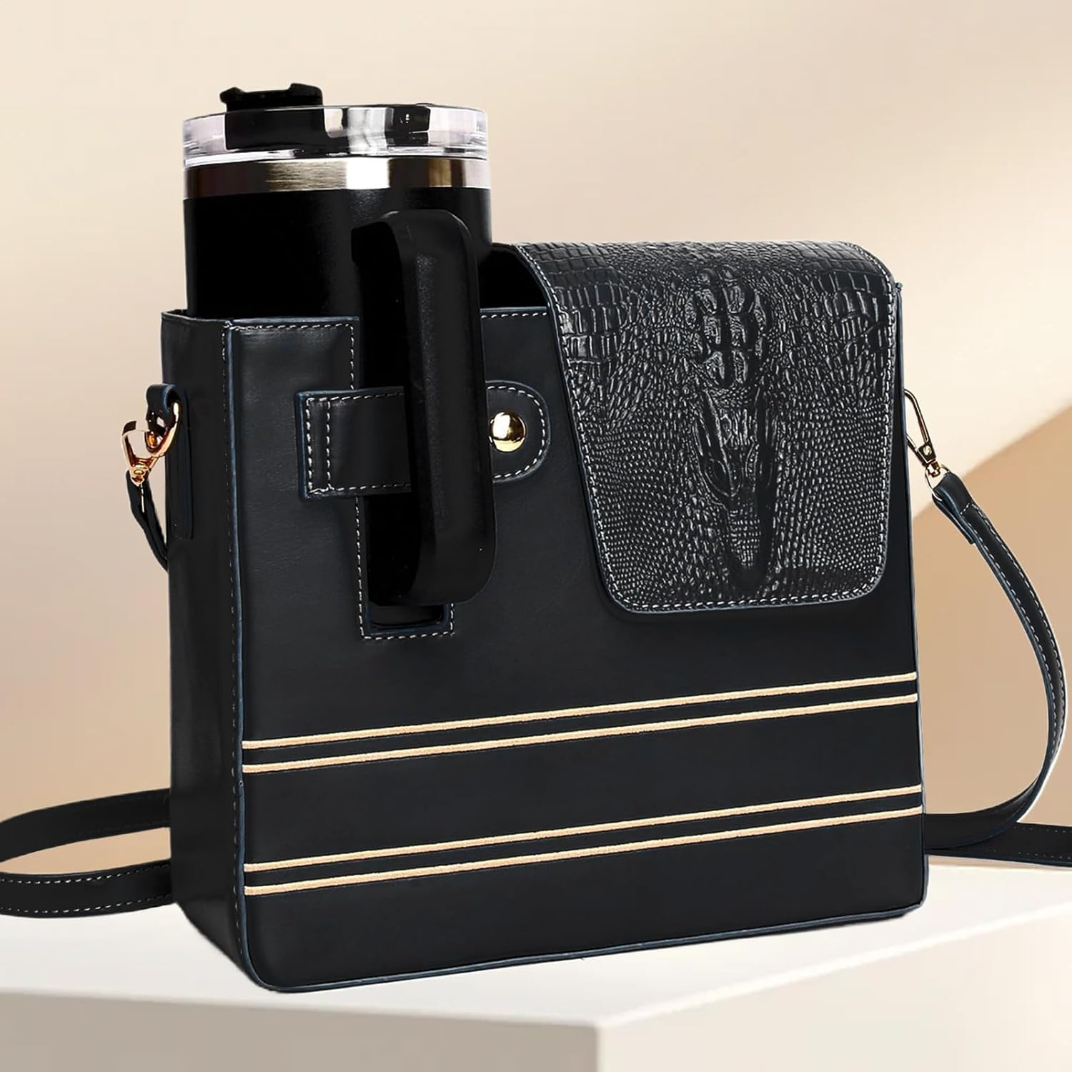 Tumbler Purse,Waterproof Shoulder Strap - Water Bottle Carrier Bag,Strap Pockets for Outdoor Sports Gym Walking Hiking Travel Commuting Camping Cycling image number 5