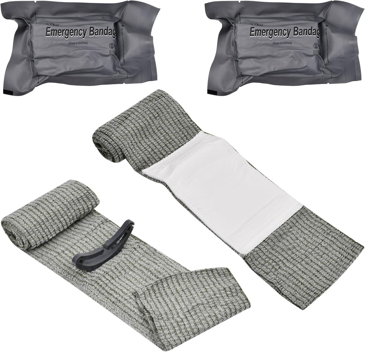 Israeli 4" Emergency Compression Bandage, 2 Pack - Vacuum Sterile Hemostatic Dressing for First Aid Battle Self-Rescue image number 2