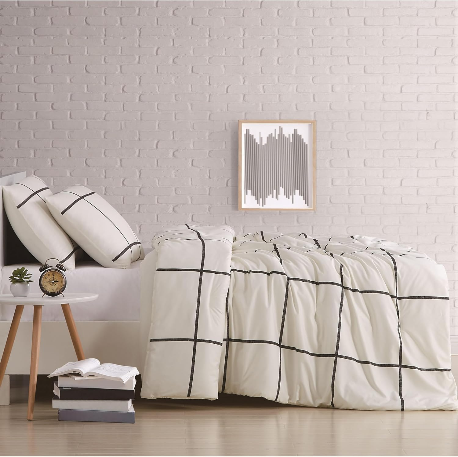 Truly Soft Everyday Kurt Black and White Stripe Duvet, DCS3058FQ-1800, Ivory/Black, King image number 1