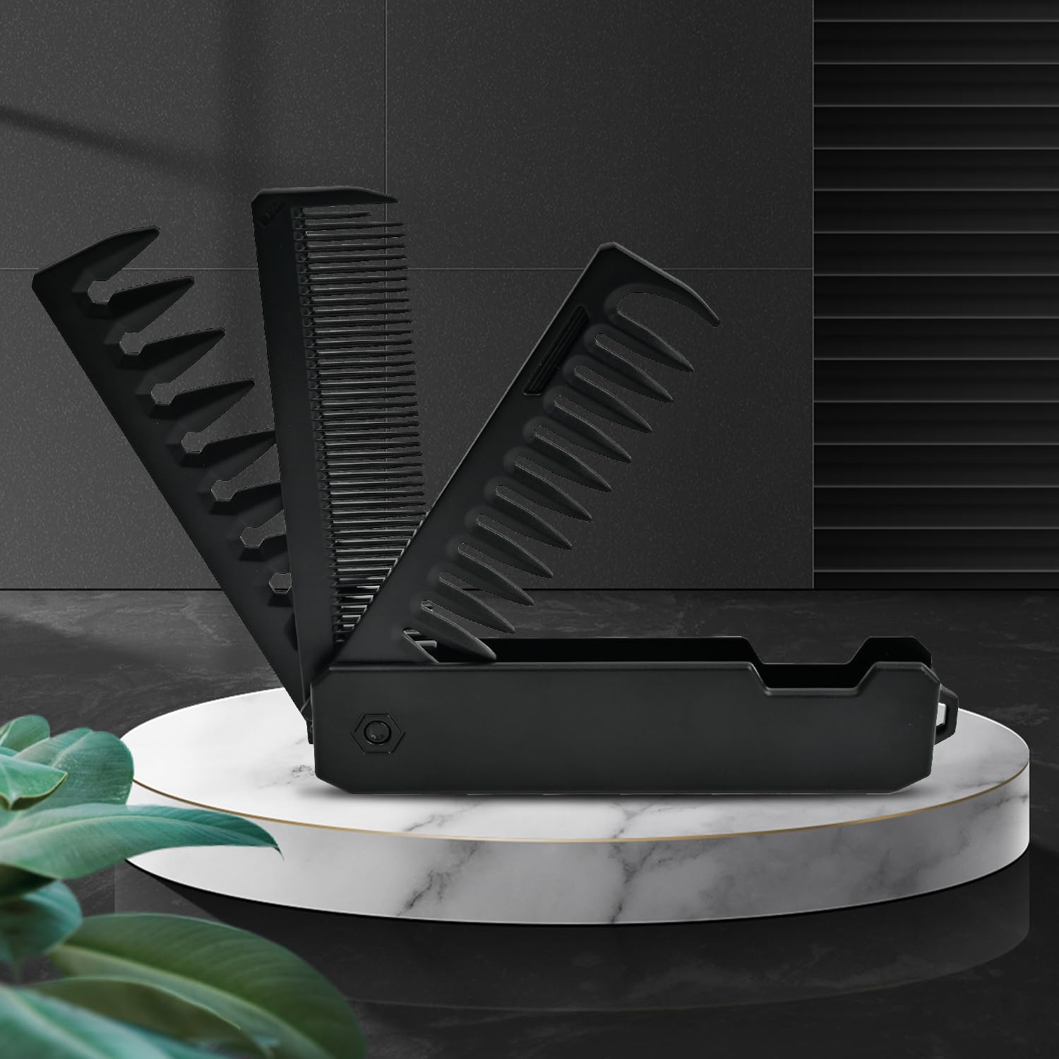 Folding Travel Comb for Men - 3-In-1 Black Flip Design with Wide & Fine Teeth for Hair Beard Mustache