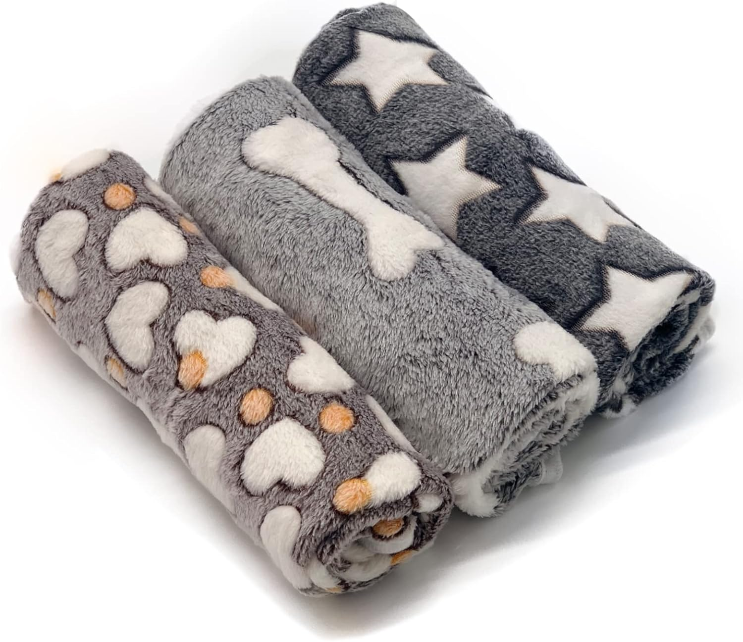 1 Pack 3 Puppy Blankets Super Soft Warm Sleep Mat Grey Cute Print Blanket Fluffy Fleece Pet Blanket Flannel Throw Dog Blankets for Small Dogs Puppy Dogs Fluffy Cats,Bone-Medium(29"X20")