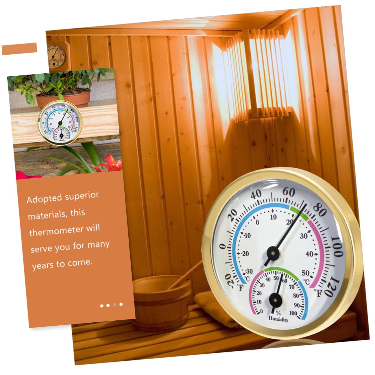 Gadpiparty Multifunctional Indoor Outdoor Thermometer Hygrometer with Hanging Design Temperature Humidity Gauge for Sauna Garden Office Bedroom Greenhouse Use image number 6
