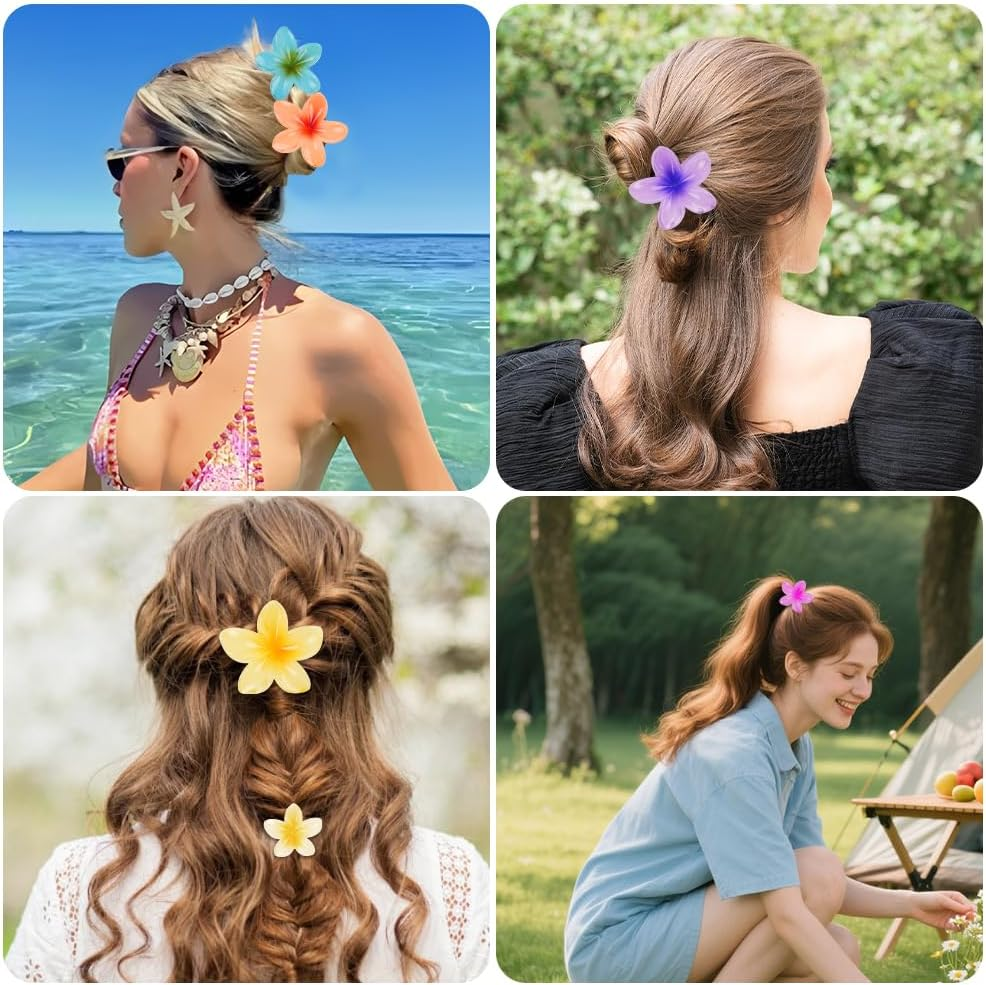 Alaoo Flower Hair Clip, Pack of 6 Hair Clips, Flower Hair Claw Clips, Hawaiian Plumeria Hair Accessories, Non-Slip Hair Clip, Flower, Hair Accessories for Women, Thick/Thin Hair, Holiday Gifts image number 3