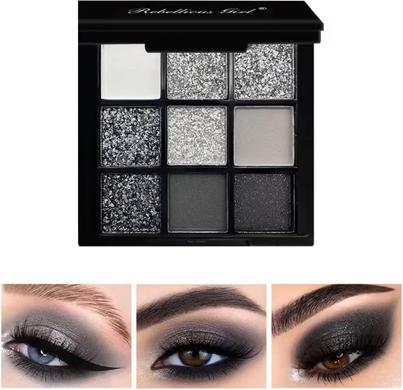 9 Color Eye Shadow Palette, Heavy Metal Dark Style Eye Shadow Plate, Smoke Makeup Punk, Black White Gray Is Suitable for Eyeshadows, Lip, Body Paint image number 5