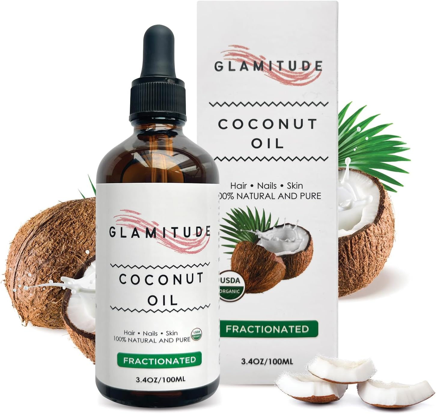 Organic Fractionated Coconut Oil - Hair Growth Oil, Body, Face & Baby | Moisturiser & Massage for Skin, Hair & Scalp | Eyelash and Cuticle Kit 5 Pairs - 100Ml image number 6