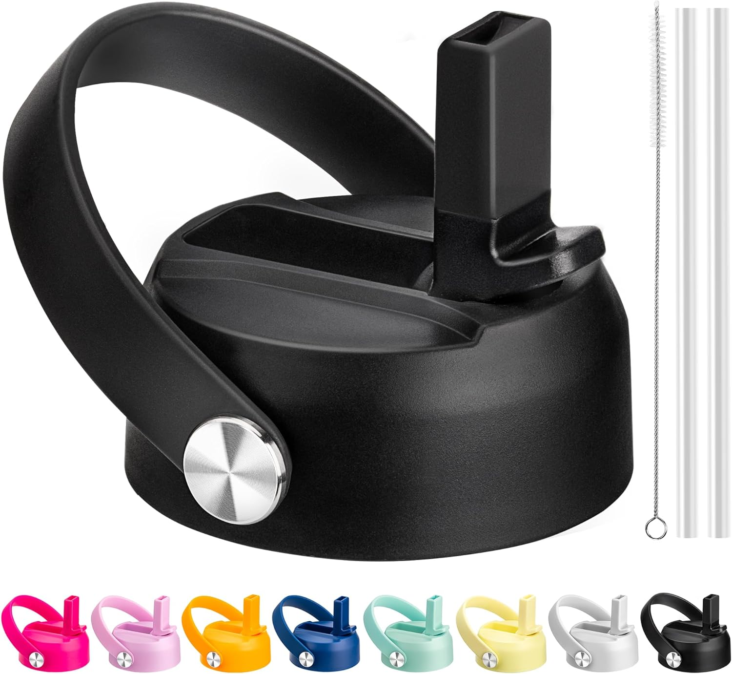 Straw Lid for Hydroflask, Replacement Lids with Straw for Hydroflask 12 16 18 20 32 40 64Oz Wide Mouth Water Bottles, Straw Cap with Flexible Handle for Hydro Flask(White)