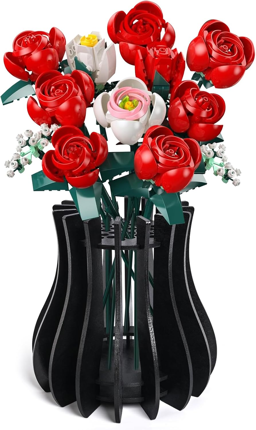 Wooden Vase Kit for  Roses Cherry Blossom Sunflower Tulips Daffodils Lotus Cute Flower Vase for  Bouquet Arrangement Home Decoration for Women Adults(Black)