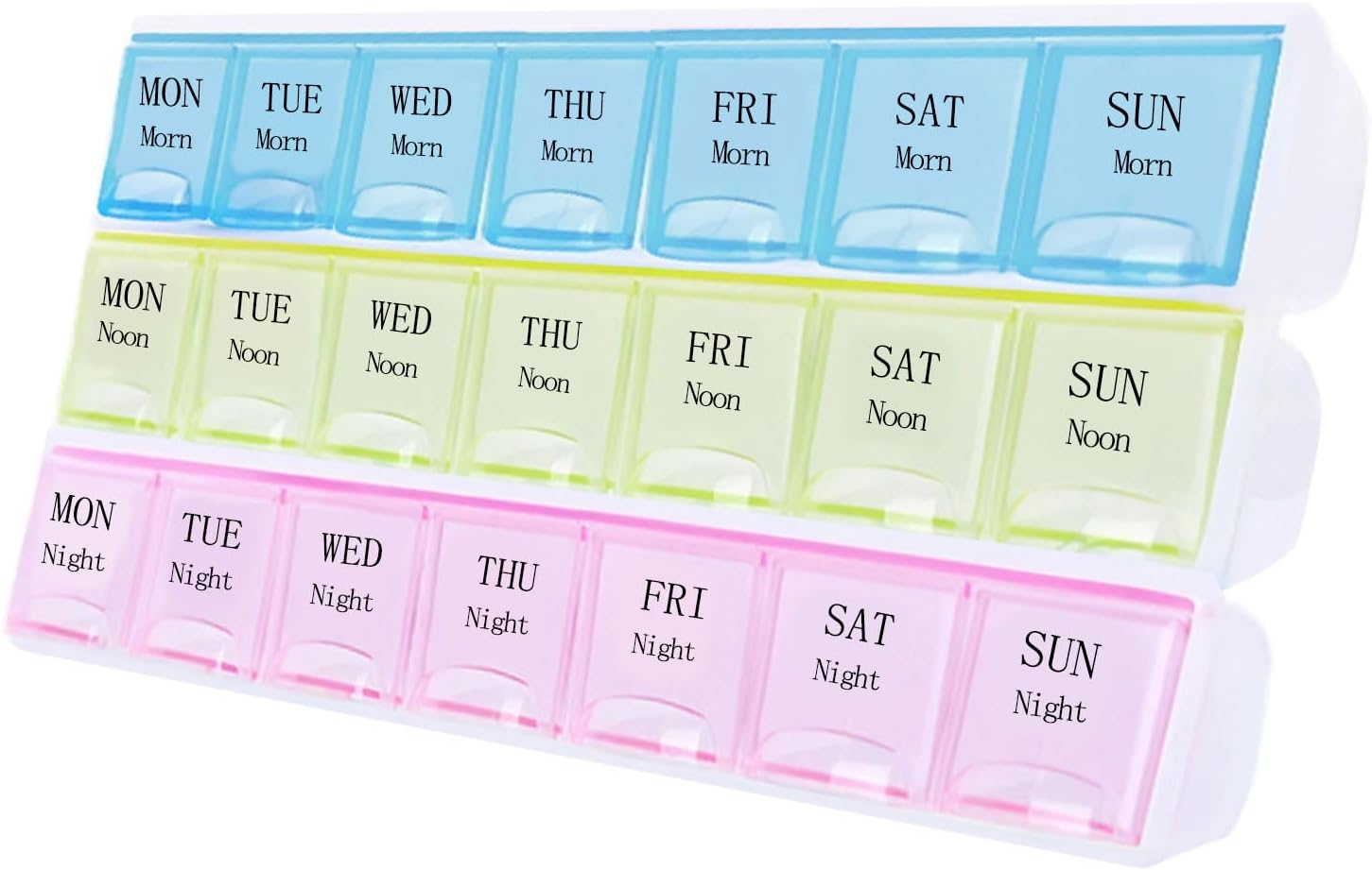 Pill Organiser, 3-Color 21-Grid Moisture-Proof Weekly Pill Organiser for Morning, Noon and Evening, Portable Medicine Reminder Medicine Organiser, for Pills Vitamins Fish Oil Supplement image number 1