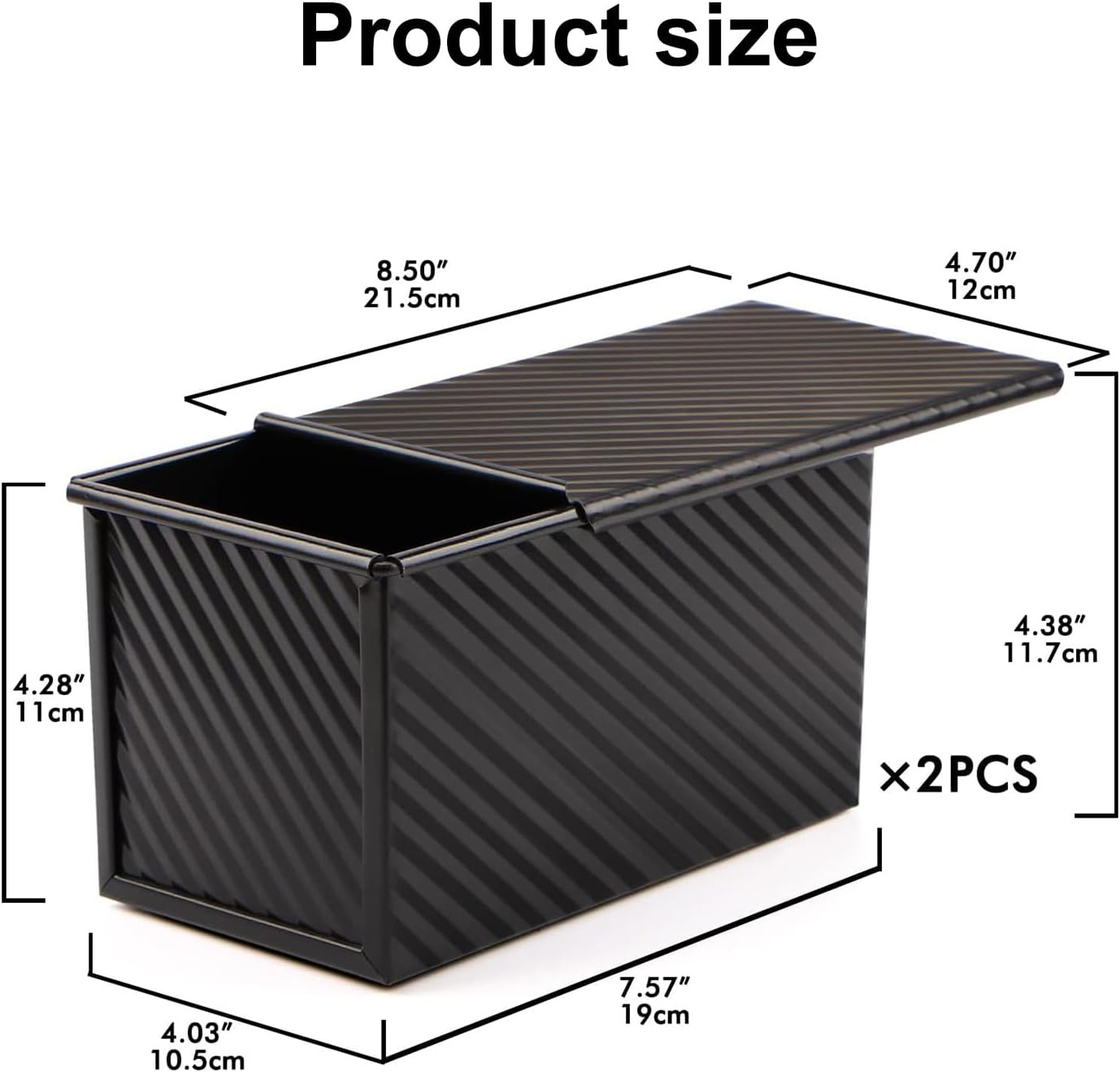 Loaf Pan with Lid, Non-Stick Bread Pans Bakeware, 1Lb Dough Carbon Steel Baking Bread Toast Mold,Corrugated Toast Box for Oven Baking, Big Capacity Baking Tool (Black) image number 4