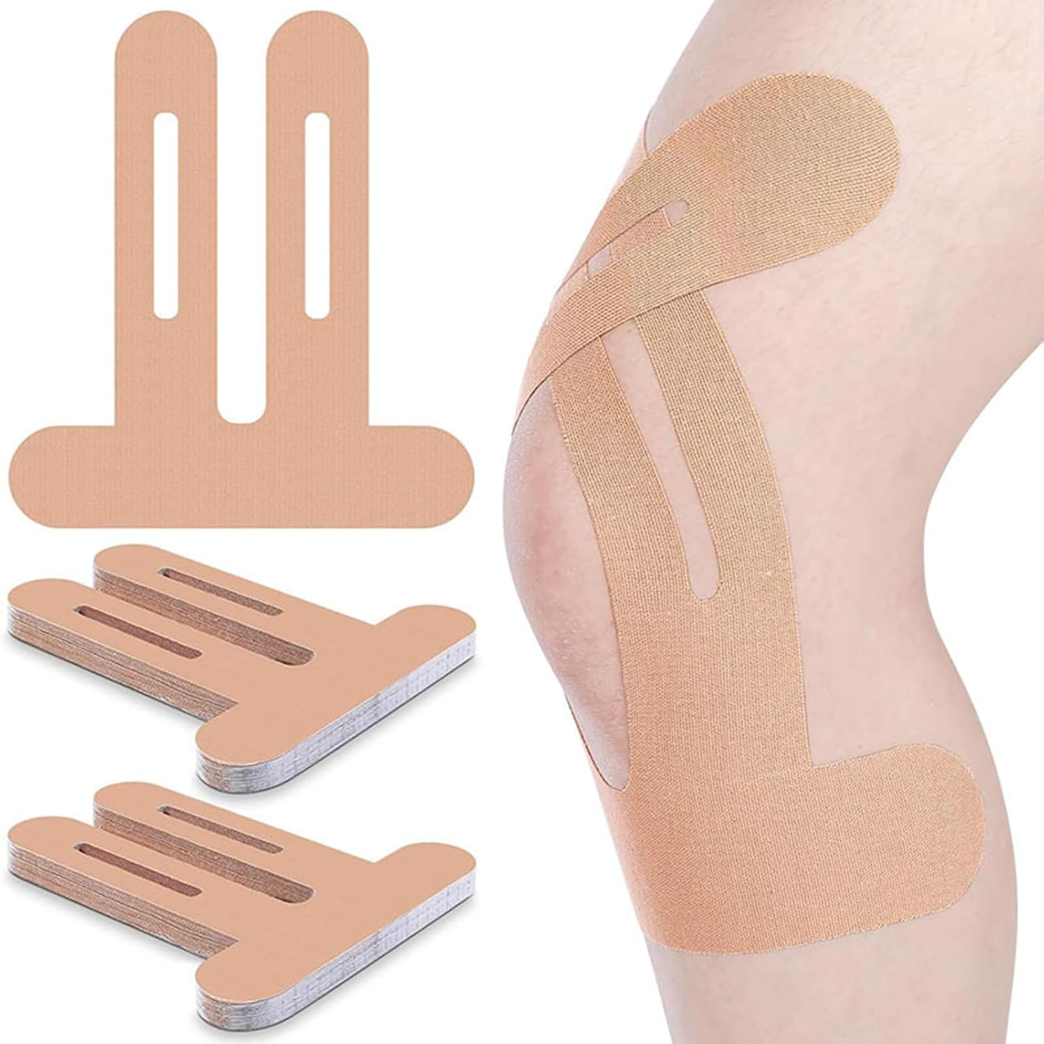 Knee Tapes, 10 Precut Kinesiology Tape Skin-Friendly, Waterproof & Breathable Physio Tape for Knee Support, Joint & Muscle Pain Relief (Skin)