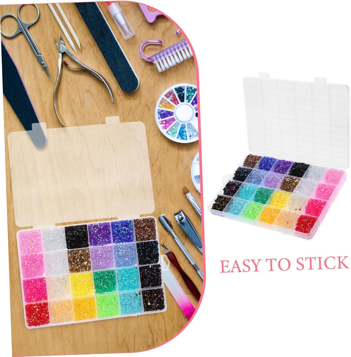 24000Pcs Nail Gems Kit with 24 Colors Flatback Rhinestones,Perfect for Nail Art, Charms, and Christmas Decor