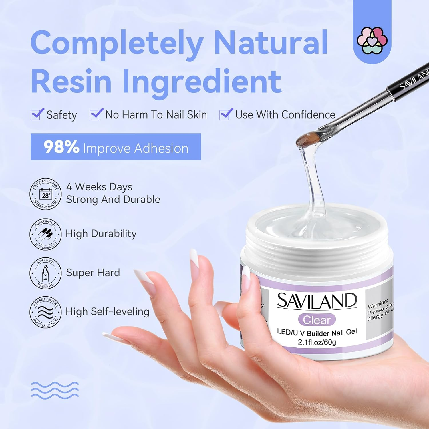 SAVILAND Builder Nail Gel Kit - 60G Clear Nail Extension Gel Set Nail Strengthen Nail Art Manicure Set with 100PCS Nail Forms and Acrylic Nail Brush for Beginners