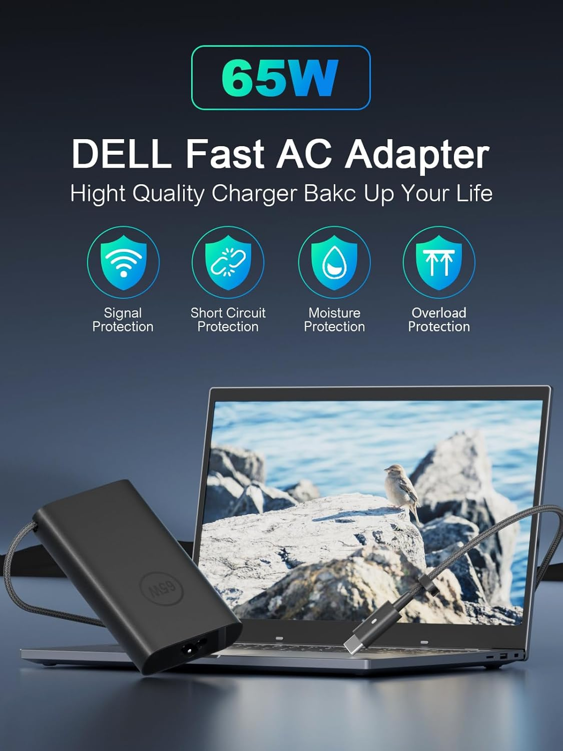 Dell 65W 45W USB-C Type C Laptop Charger for XPS 13 15 9345 9360 9550 9560 Latitude 5420 5520 7420 7480 7490 Chromebook 3100 3400 5190 AC Adapter Power Cord image number 4