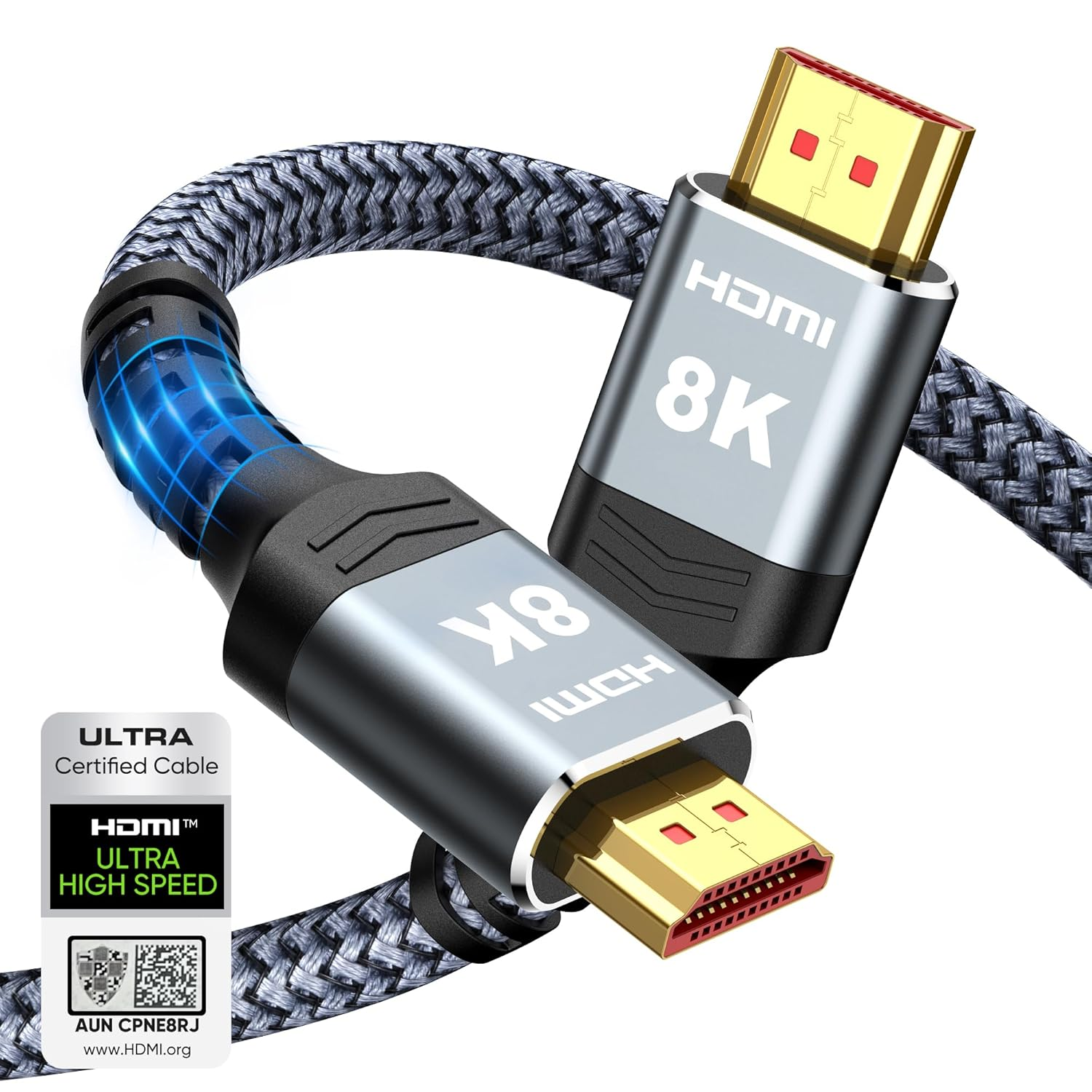 Highwings 8K 10K 4K HDMI Cable 48Gbps 6.6FT/2M, Certified Ultra High Speed HDMI Cable Braided Cord-4K@120Hz 8K@60Hz, DTS:X, HDCP 2.2 & 2.3, HDR 10 Compatible with Roku Tv/Ps5/Hdtv/Blu-Ray image number 2