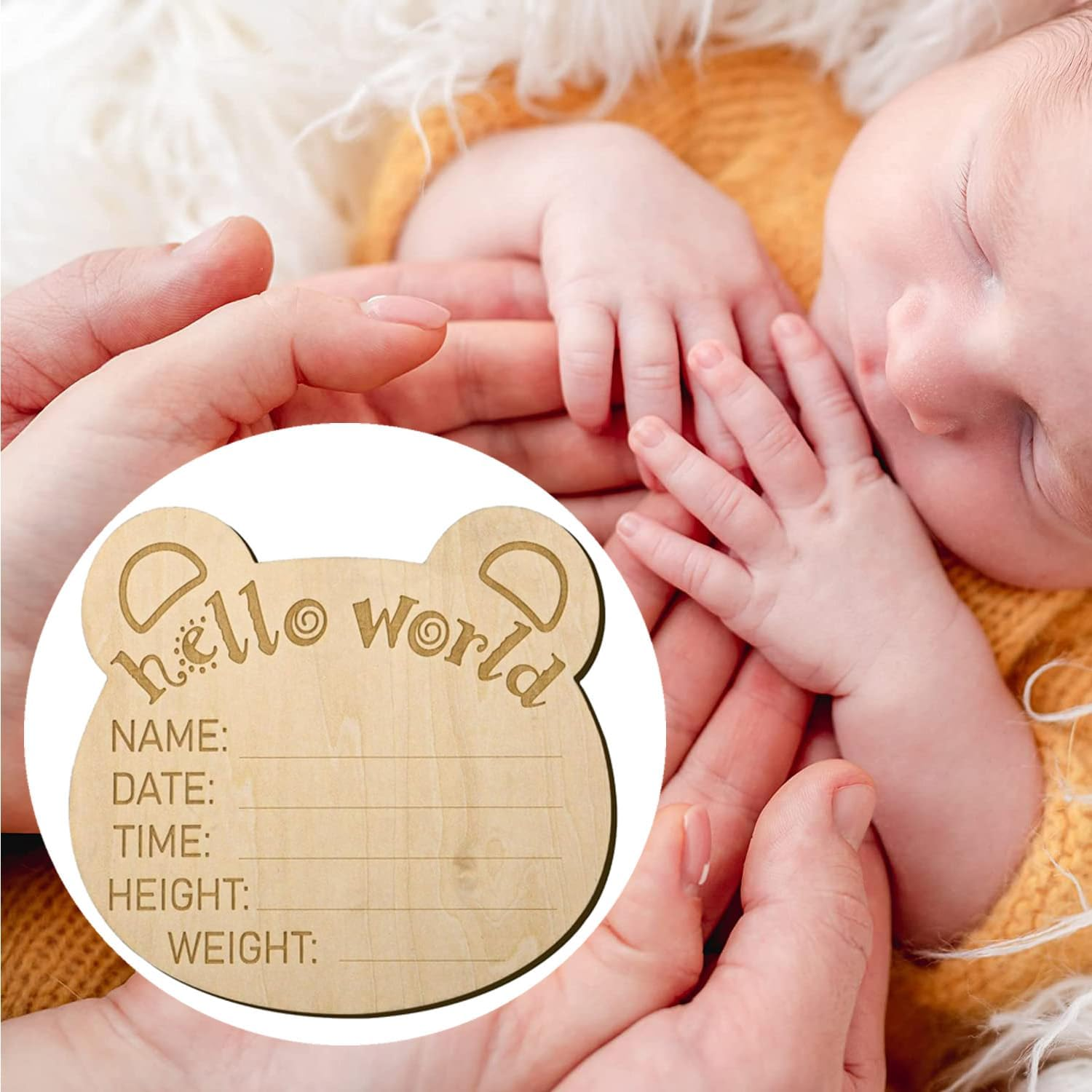 Wooden Baby Announcement Sign, Newborn Baby Announcement Sign, 5.9 Inch Hello World Newborn Welcome Sign for Baby Shower, Photo Prop, Hospital, Nursery, New Parents (A) image number 1
