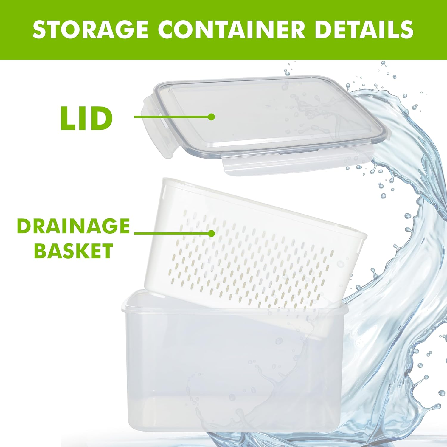 OKAM Fruit Storage Containers for Fridge Set of 5 - Air-Tight, Bpa-Free, Includes Colanders & Lids, Microwave/Refrigerator/Freezer Safe -Ideal Strainer Container for Veg, Produce, Fruit, Berry Storage