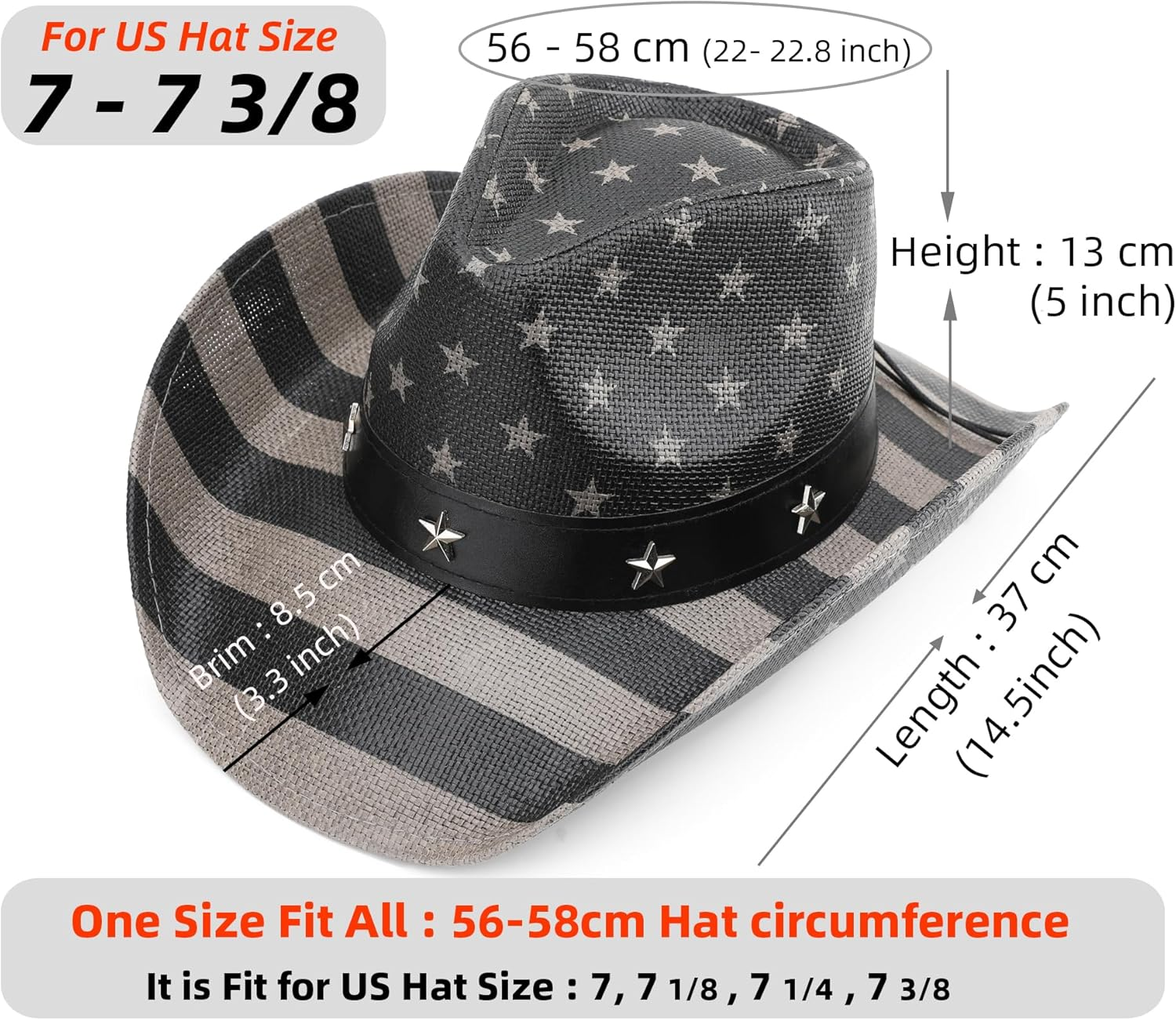Unisex American Flag Cowboy Hat USA Falg Patriotic 4Th of July Parade Western Cowgirl Hat - Brown image number 6