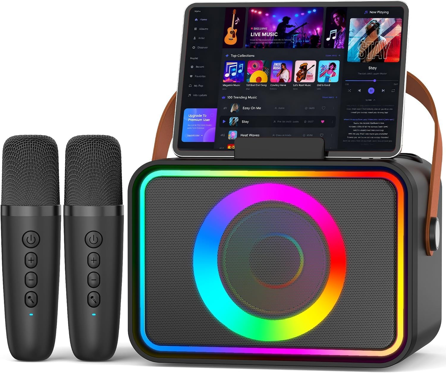 YLL Upgraded Karaoke Machine for Kids & Adults, Portable Bluetooth Speaker with 2 Wireless Microphones with LED Lights, Supports USB/TF/AUX, Christmas Birthday Gifts for Boys Girls, Home Outdoor Party