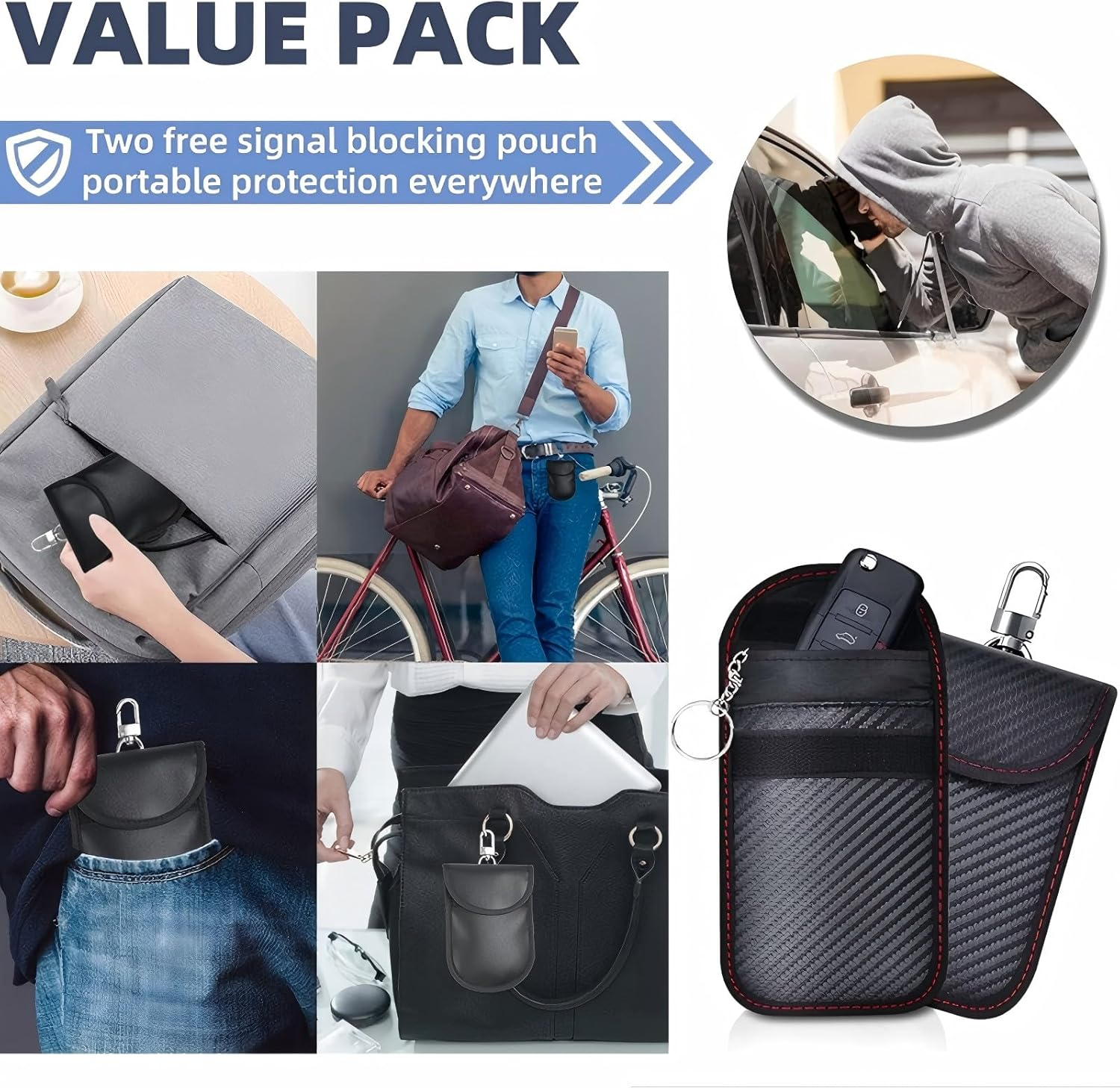 Faraday Box, with Faraday Bags Car Key Signal Blocker Box, plus 2 Pack Faraday Pouch, Mobile Phone, Key Fob Protector, Key Fob Cage Block Signal Anti-Theft Fob Case, Car RFID Signal Blocking (Black) image number 4