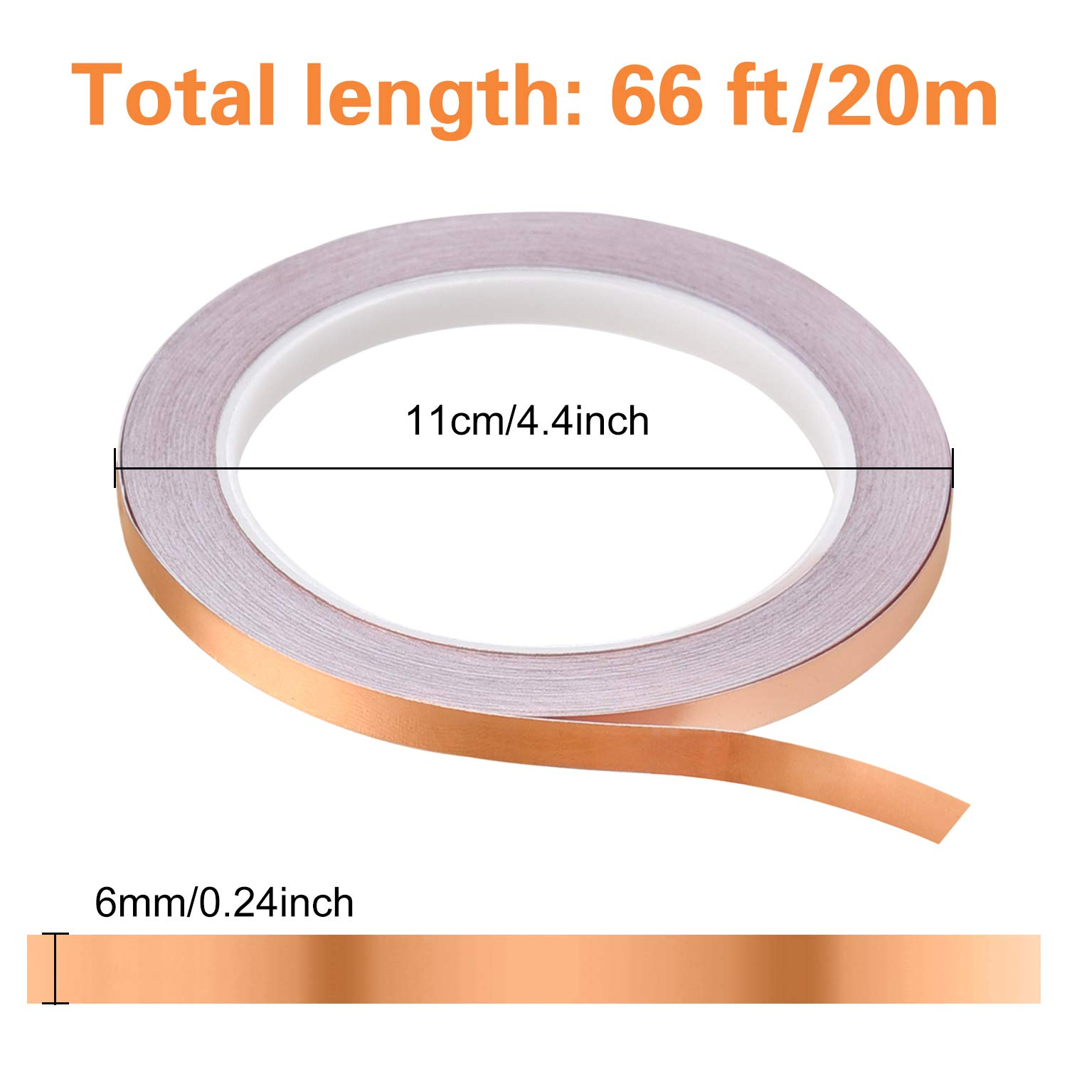 FEPITO Copper Foil Tape (0.24 Inch X 66 Feet) for Guitar and EMI Shielding, Snail Protection, Stained Glass, Arts, Crafts, Electrical Repairs, Grounding Conductive Adhesive image number 2